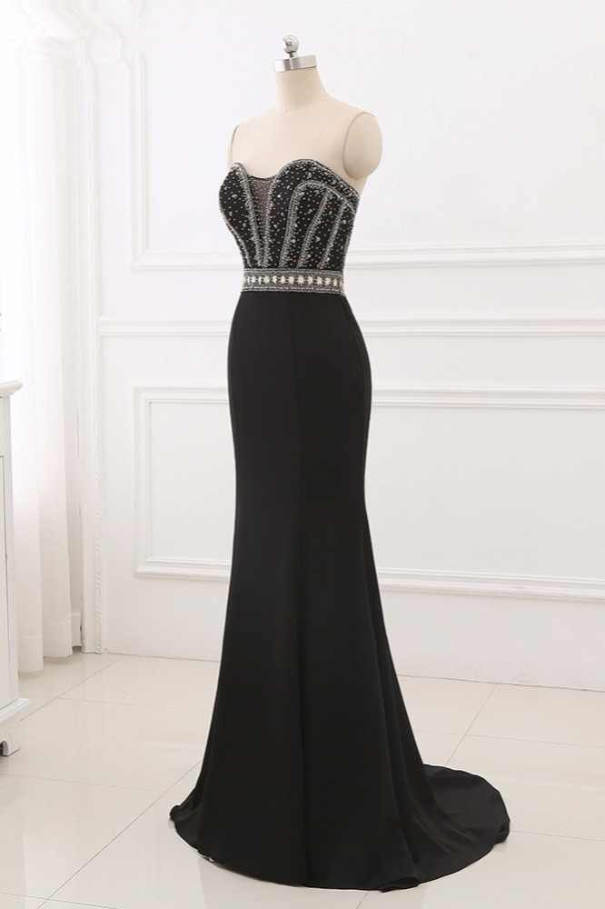 BMbridal Gorgeous Strapless Sweetheart Black Mermaid Prom Dresses with Rhinestones Online