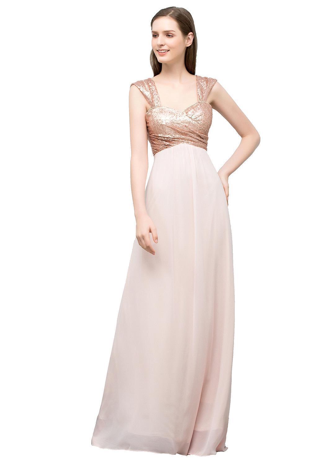 BMbridal A-line Sweetheart Off-shoulder Spaghetti Long Sequins Chiffon Prom Dress