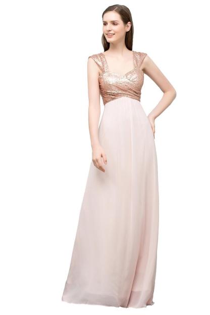 BMbridal A-line Sweetheart Off-shoulder Spaghetti Long Sequins Chiffon Prom Dress