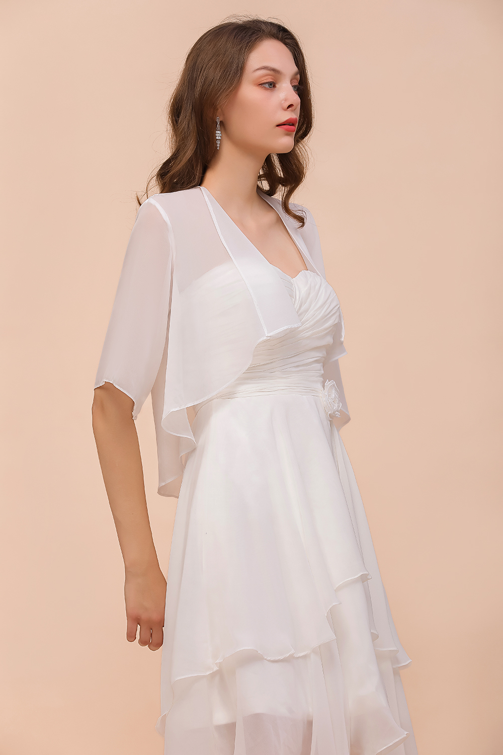BMbridal White Chiffon Half Sleeves Special Occasions Wraps-BMbridal