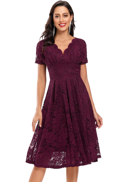 BMbridal Lace Short Sleeve V-Neck Mini Party Dress