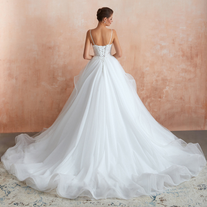BMbridal Chic Spaghetti Straps Lace Wedding Dress with See Through Bodice