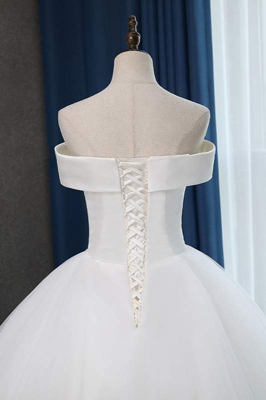 BMbridal Glamorous Off-the-shoulder A-line Tulle Wedding Dresses White Ruffles Bridal Gowns On Sale