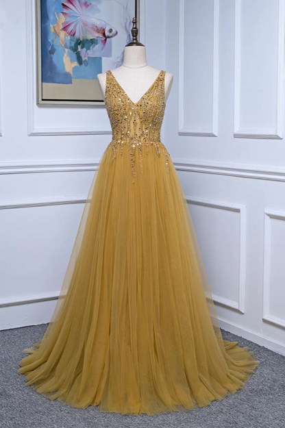 BMbridal Glamorous Tulle Straps V-Neck Ruffle Prom Dresses with Beadings Online