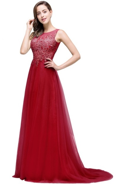 BMbridal A-line Court Train Tulle Evening Dress with Appliques