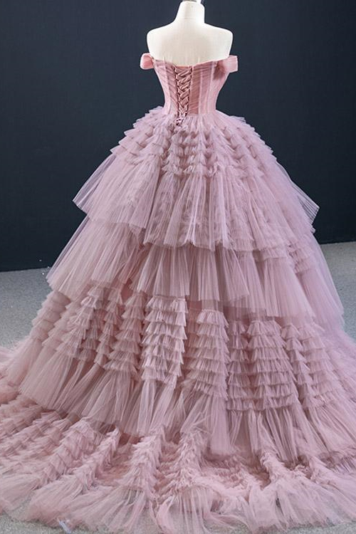 Lotus Off the Shoulder Ball Grown Prom Dress Tulle Layered Strapless On Sale