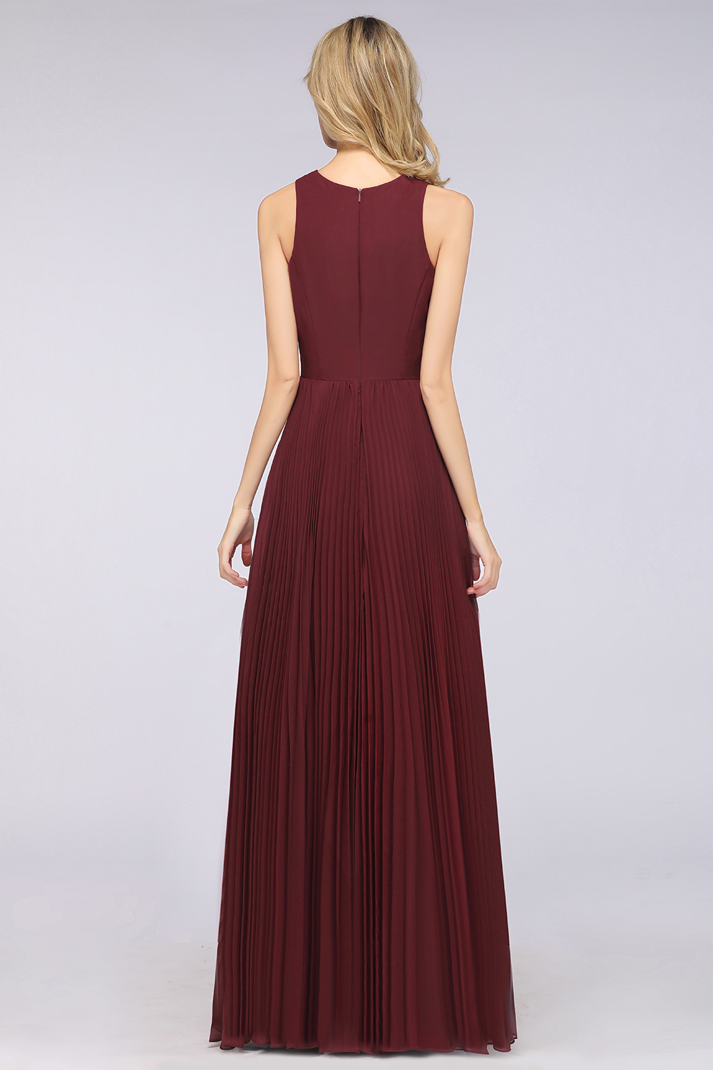 BMbridal Glamorous Chiffon V-Neck Ruffle Burgundy Bridesmaid Dresses Affordable-BMbridal