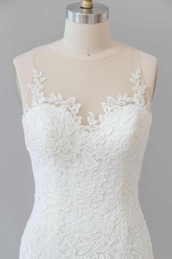 BMbridal Graceful Illusion Appliques Mermaid Wedding Dress On Sale-BMbridal