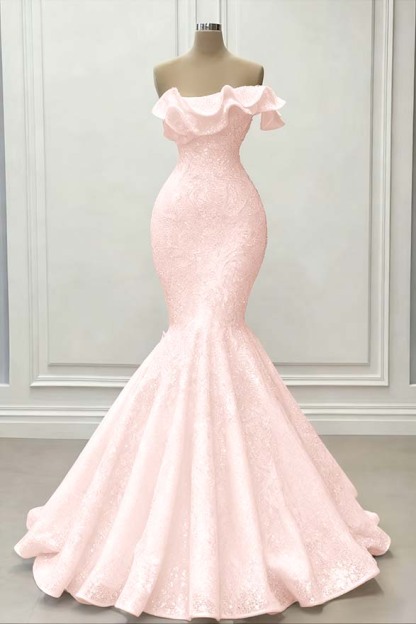 Red Gorgeous Strapless Mermaid Sequins Prom Dress With Embroidery On Sale