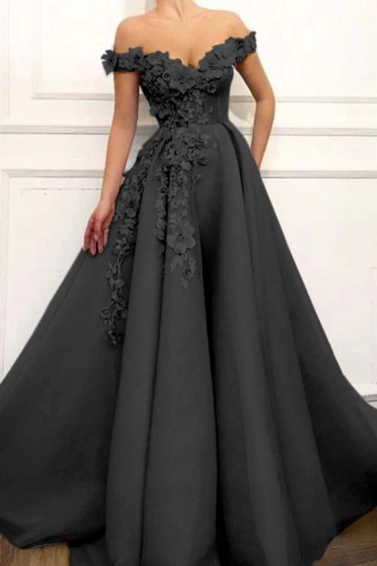 Strapless Off the Shoulder Sleeveless Long Prom Dress With Appliques