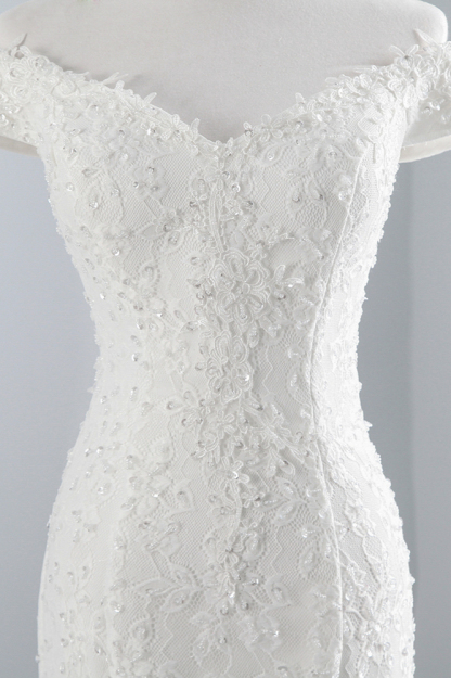BMbridal Elegant Lace Off-the-Shoulder White Mermaid Wedding Dresses Affordable Online