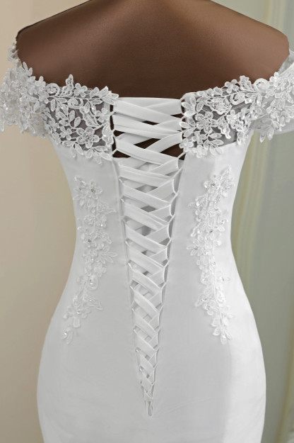 BMbridal Glamorous Sweetheart Lace Beading Wedding Dresses Short Sleeves Appliques Mermaid Bridal Gowns-BMbridal