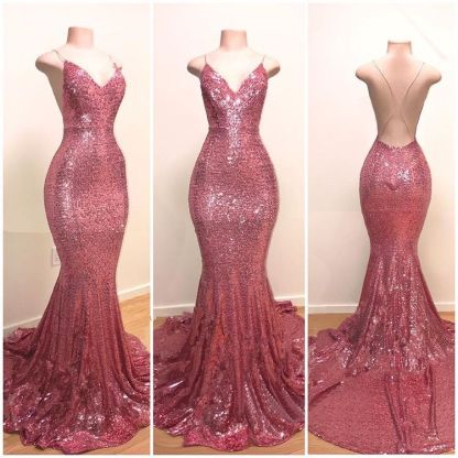Bmbridal Spaghetti-Straps Sequins Prom Dress Mermaid Long On Sale