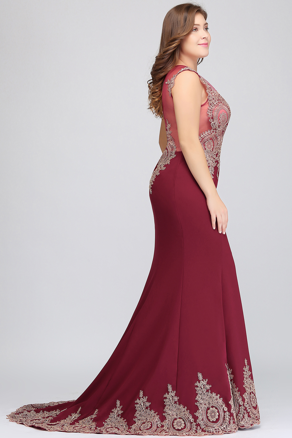 BMbridal Mermaid Court Train Chiffon Evening Dress with Appliques