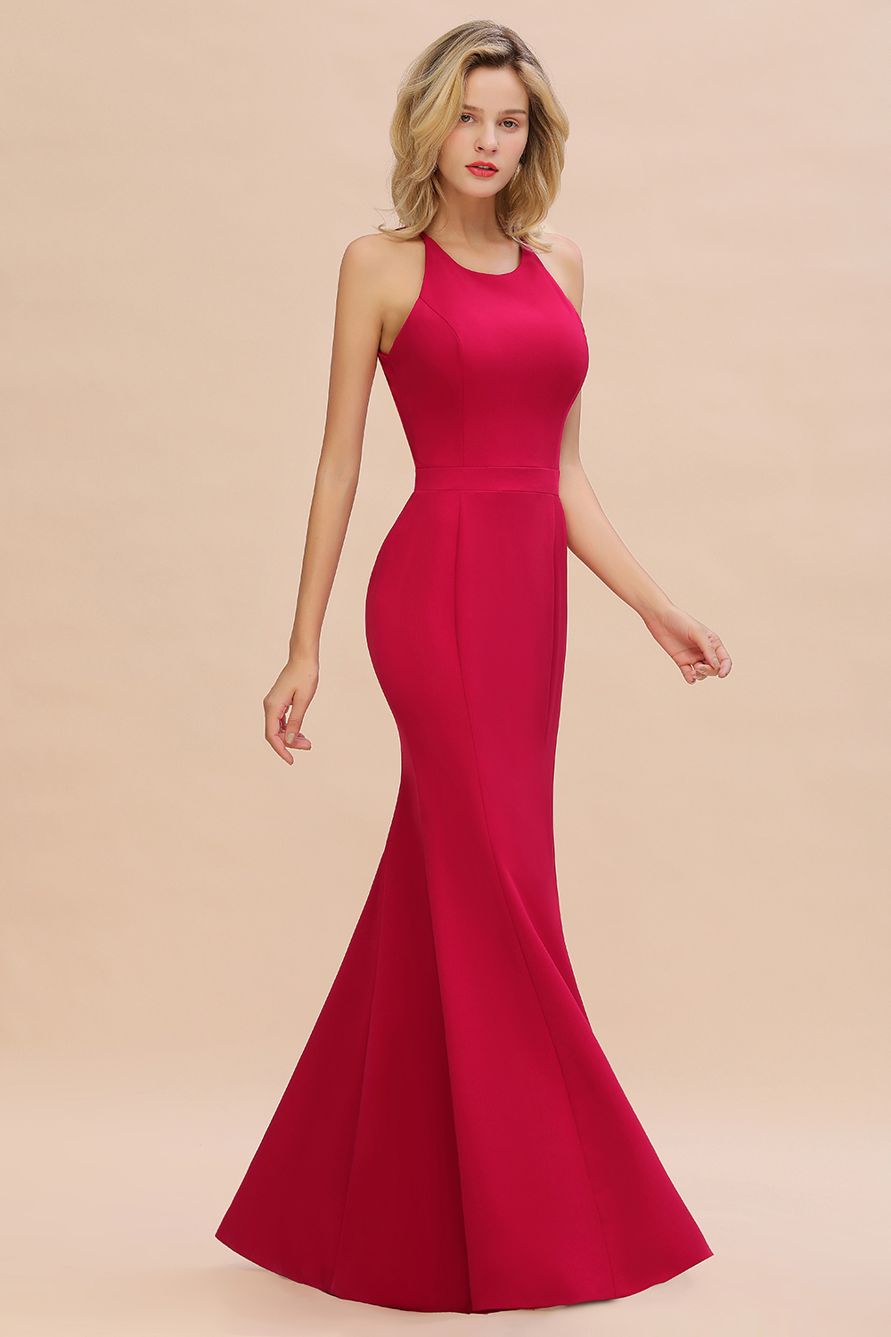 BMbridal Sexy Red Halter Mermaid Prom Dress Long Evening Gowns Online