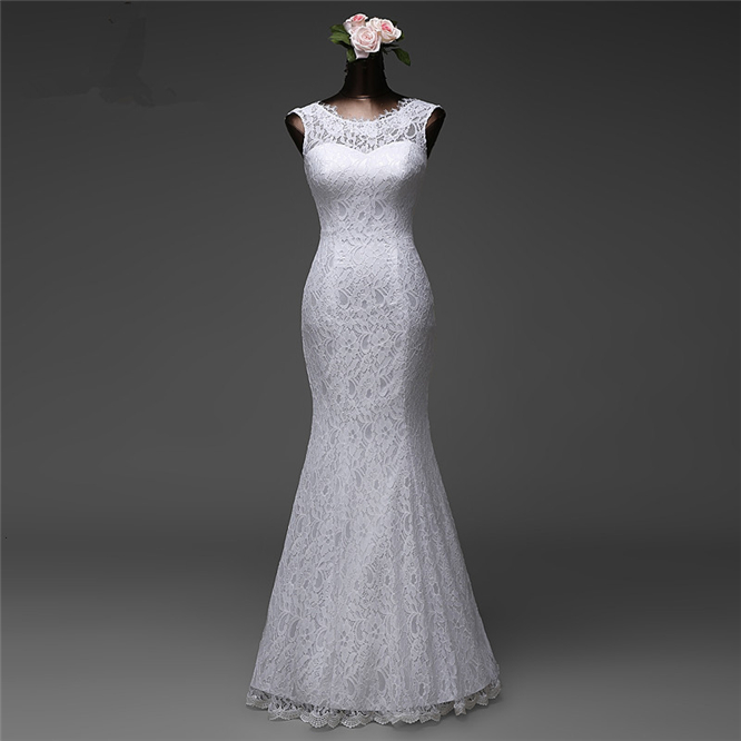 BMbridal Affordable Lace Jewel Sleeveless Mermaid Wedding Dresses Online