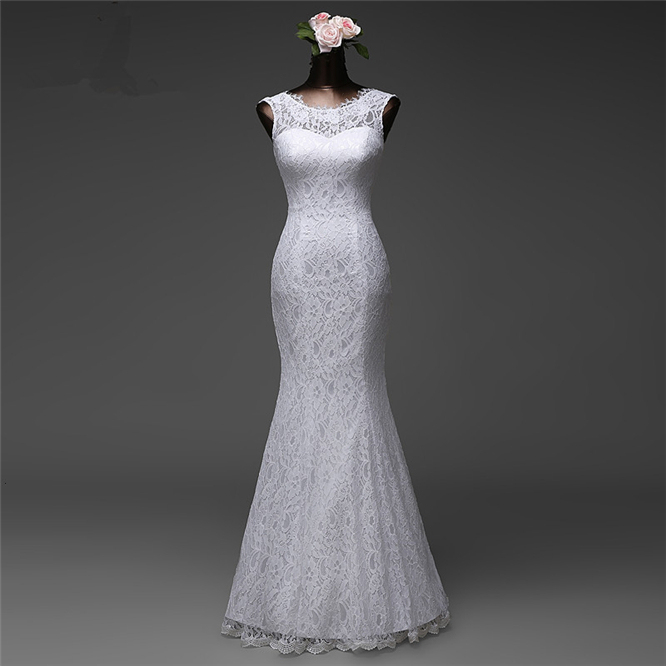 BMbridal Affordable Lace Jewel Sleeveless Mermaid Wedding Dresses Online