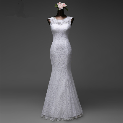 BMbridal Affordable Lace Jewel Sleeveless Mermaid Wedding Dresses Online