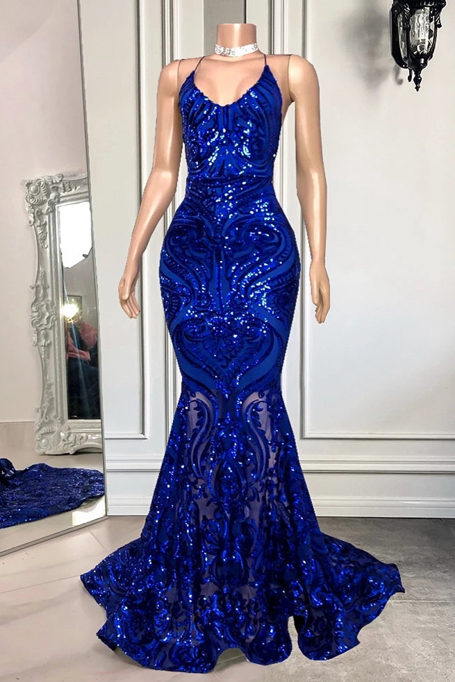 Bmbrdal Royal Blue Sleeveless Prom Dress Mermaid Sequins Online
