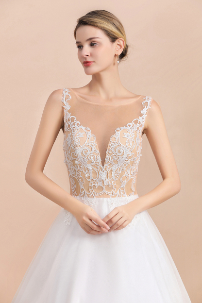 BMbridal Gorgeous Tulle Lace V-Neck Sleeveless Wedding Dress Online