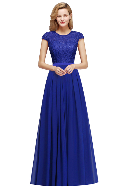 BMbridal A-line Jewel Short Sleeves Chiffon Lace Bridesmaid Dress