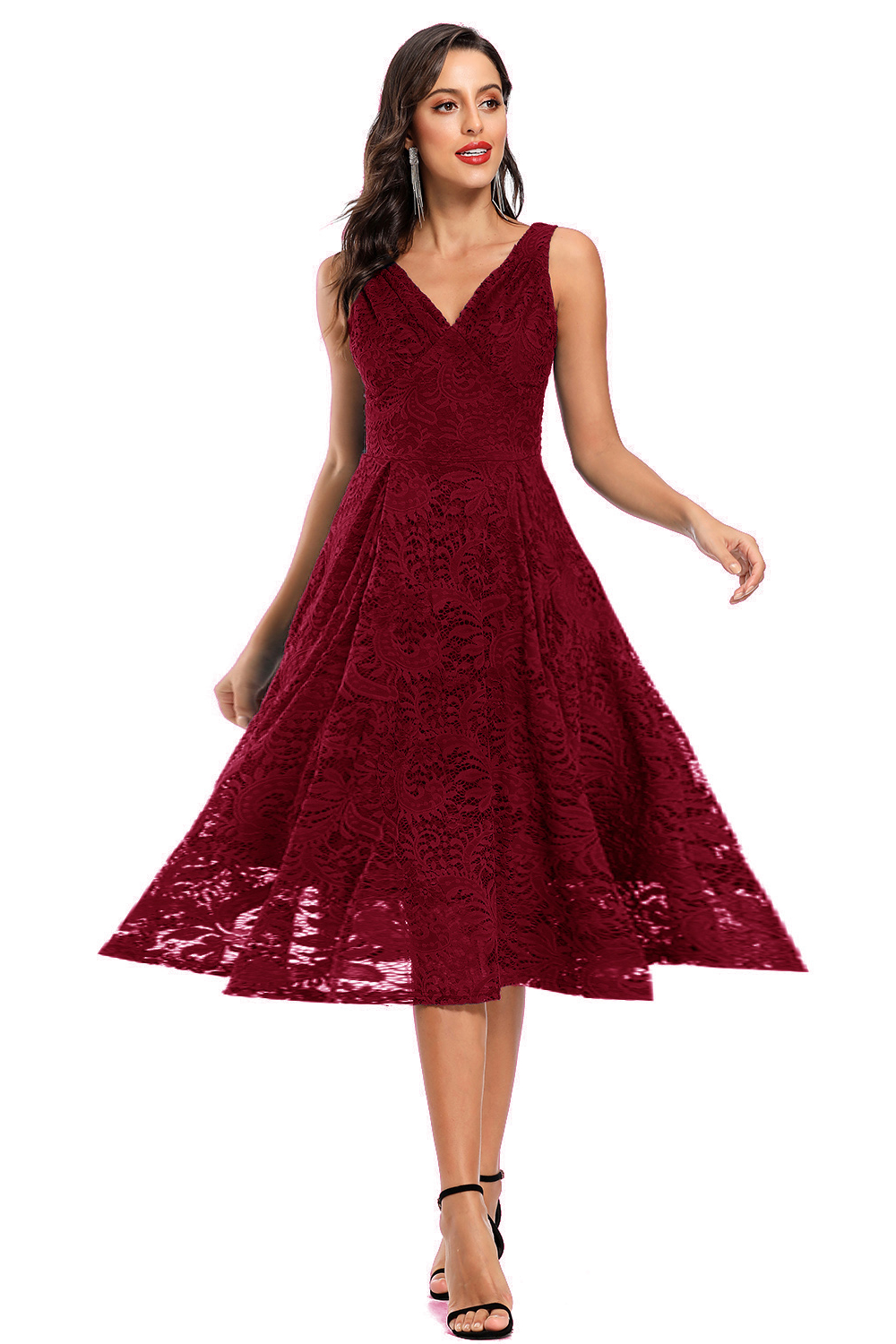 BMbridal V-Neck Sleeveless Lace Short Party Dress Online-BMbridal