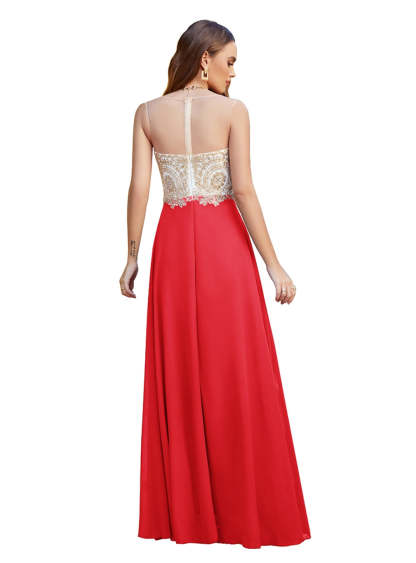 A-line Scoop Chiffon Appliques Floor-Length Dresses Dark Navy-BMbridal