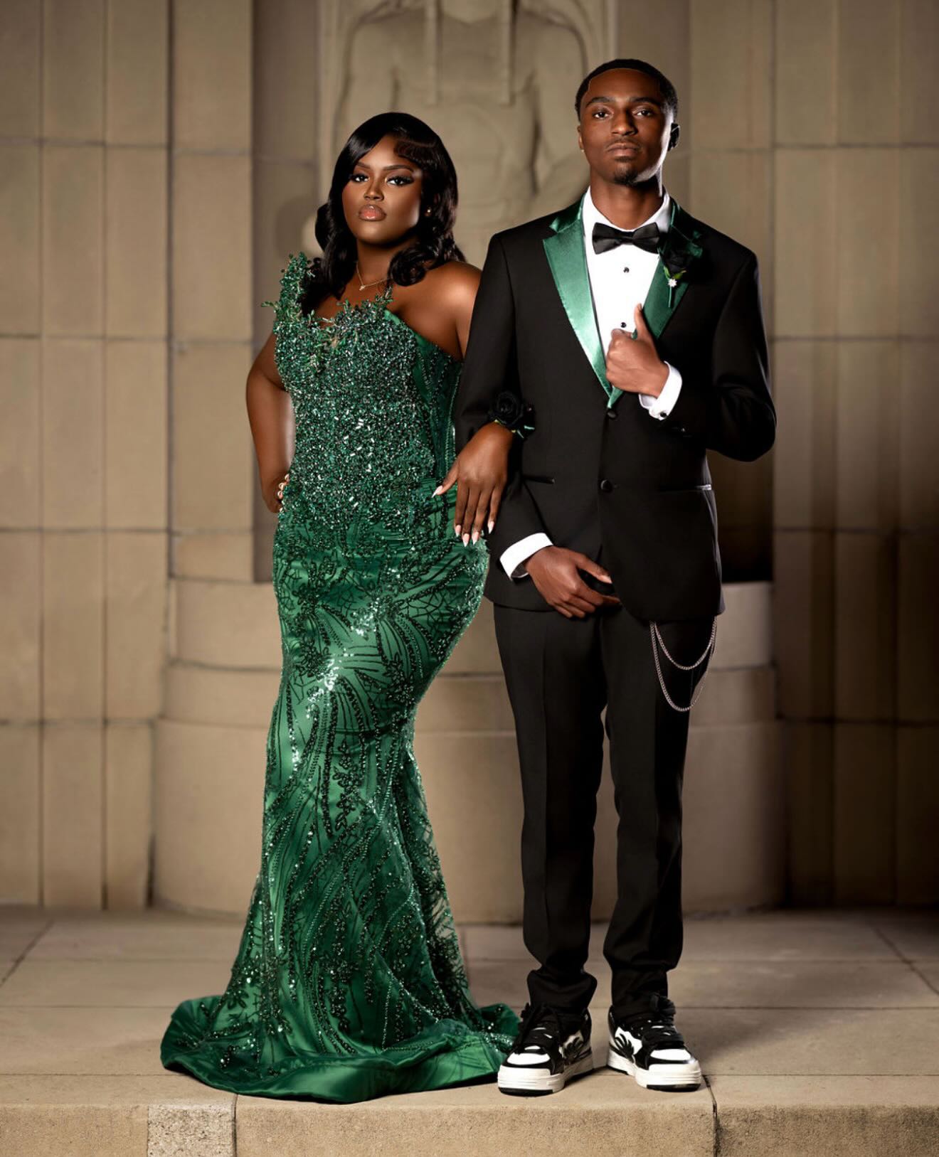 Emerald Dream One-Shoulder Sequin Beaded Mermaid Prom Dress