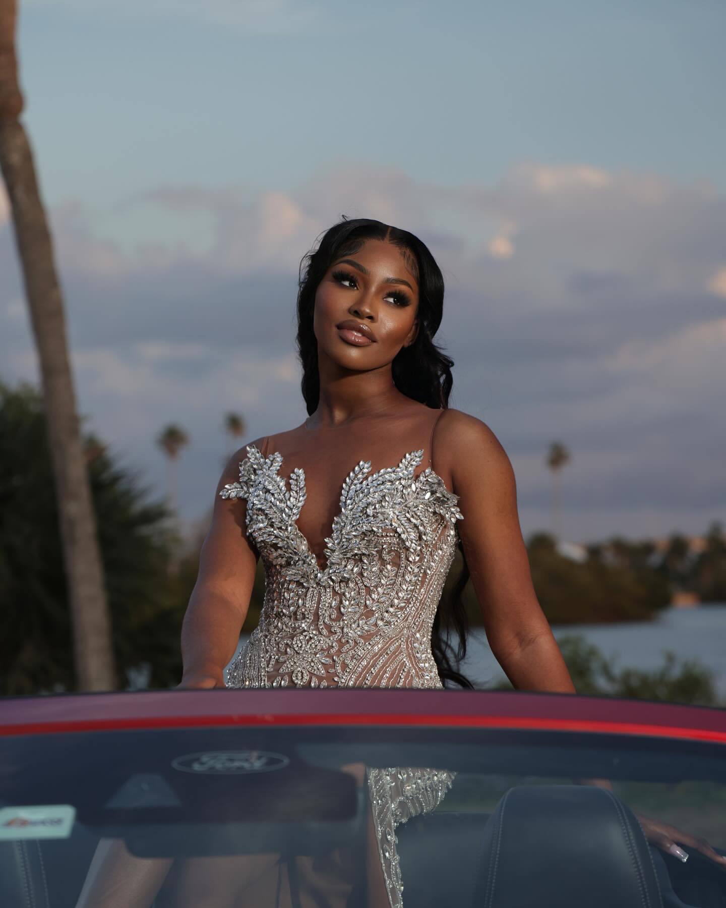 Silver Goddess - Art Deco Beaded Mermaid Prom Dress with Crystal Leaves