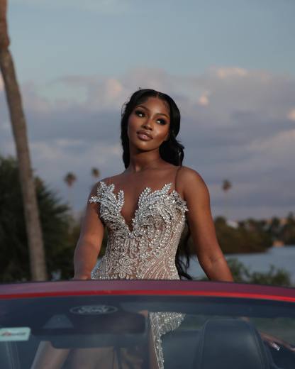 Silver Goddess - Art Deco Beaded Mermaid Prom Dress with Crystal Leaves