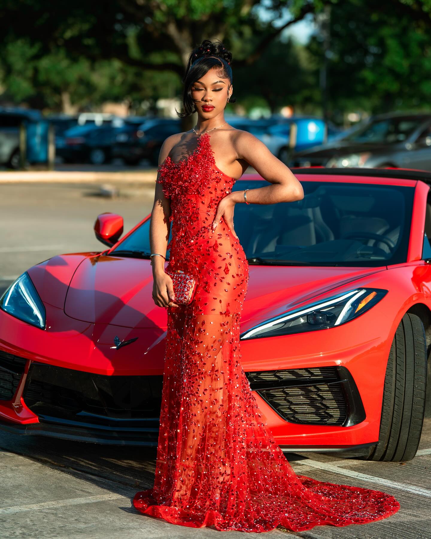 Red Hot - Sheer Illusion Beaded Mermaid Prom Dress with 3D Florals