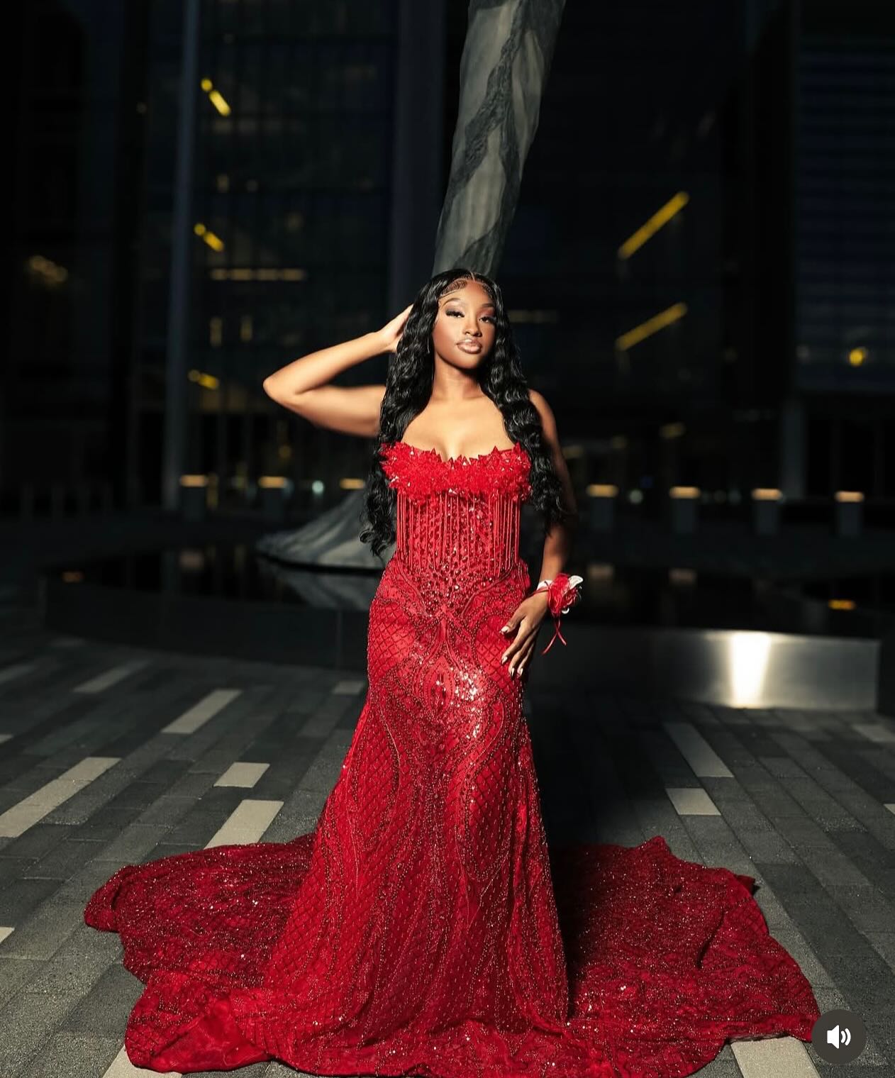 The Ruby Heiress - 2026 Hand-Beaded Crimson Mermaid Gown with Matching Crystal-Encrusted Hooded Veil