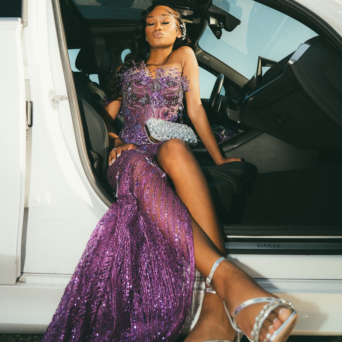 Purple Royalty - Sequined Mermaid Prom Dress with 3D Florals & Train