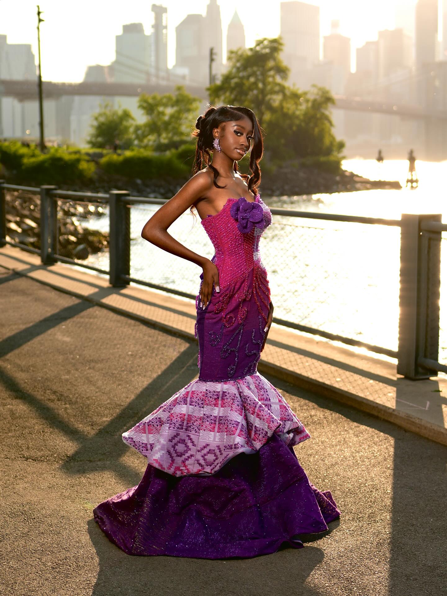 2026 Luxury Magenta & Royal Purple Mermaid Prom Dress – Heritage-Inspired Geometric Ruffle | 3D Floral Bodice & Hand-Beaded Artistry