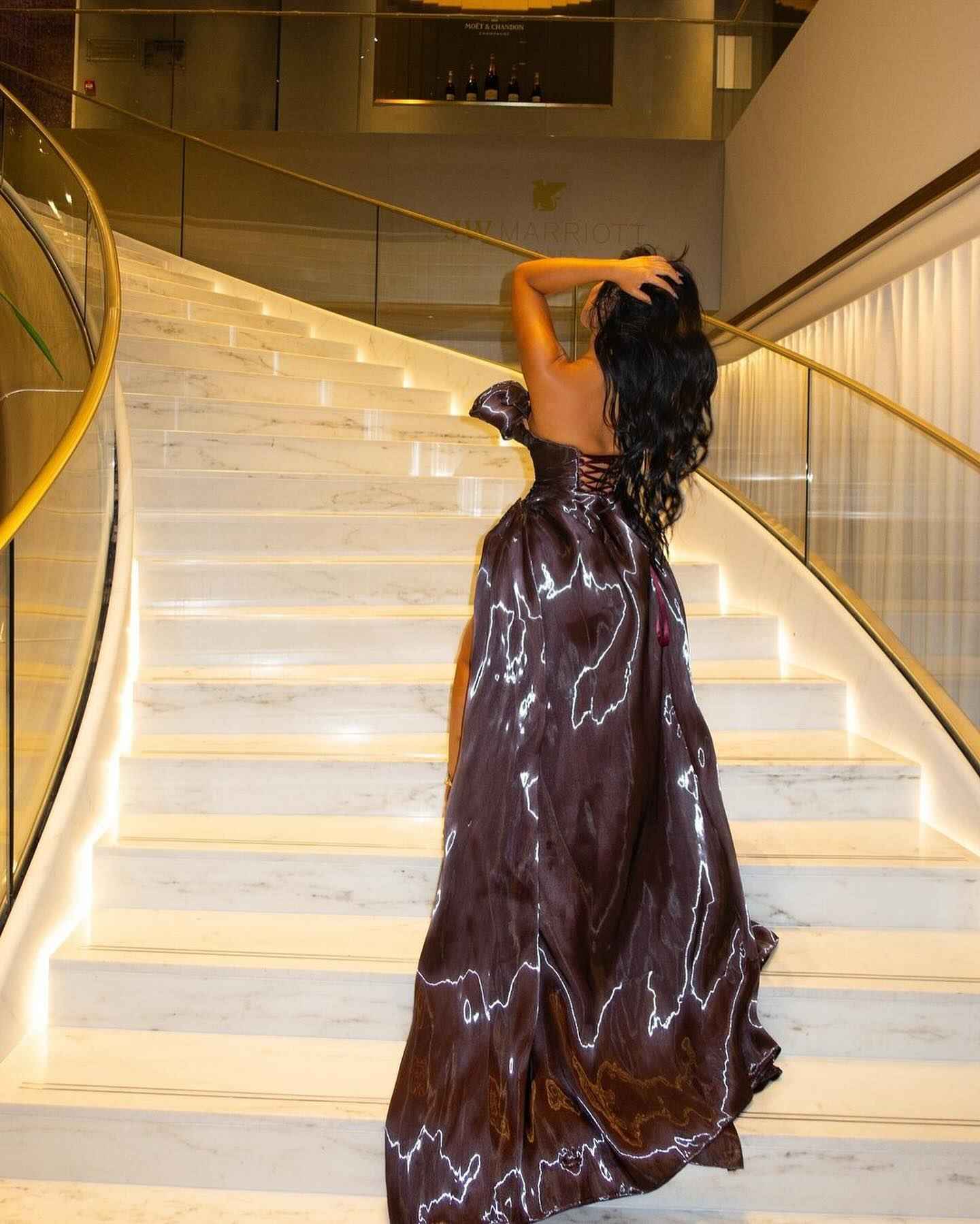 Electric Storm -Satin Prom Dress with Bow Detail