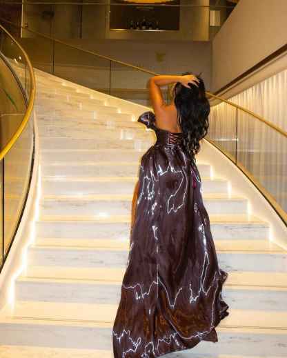 Electric Storm -Satin Prom Dress with Bow Detail