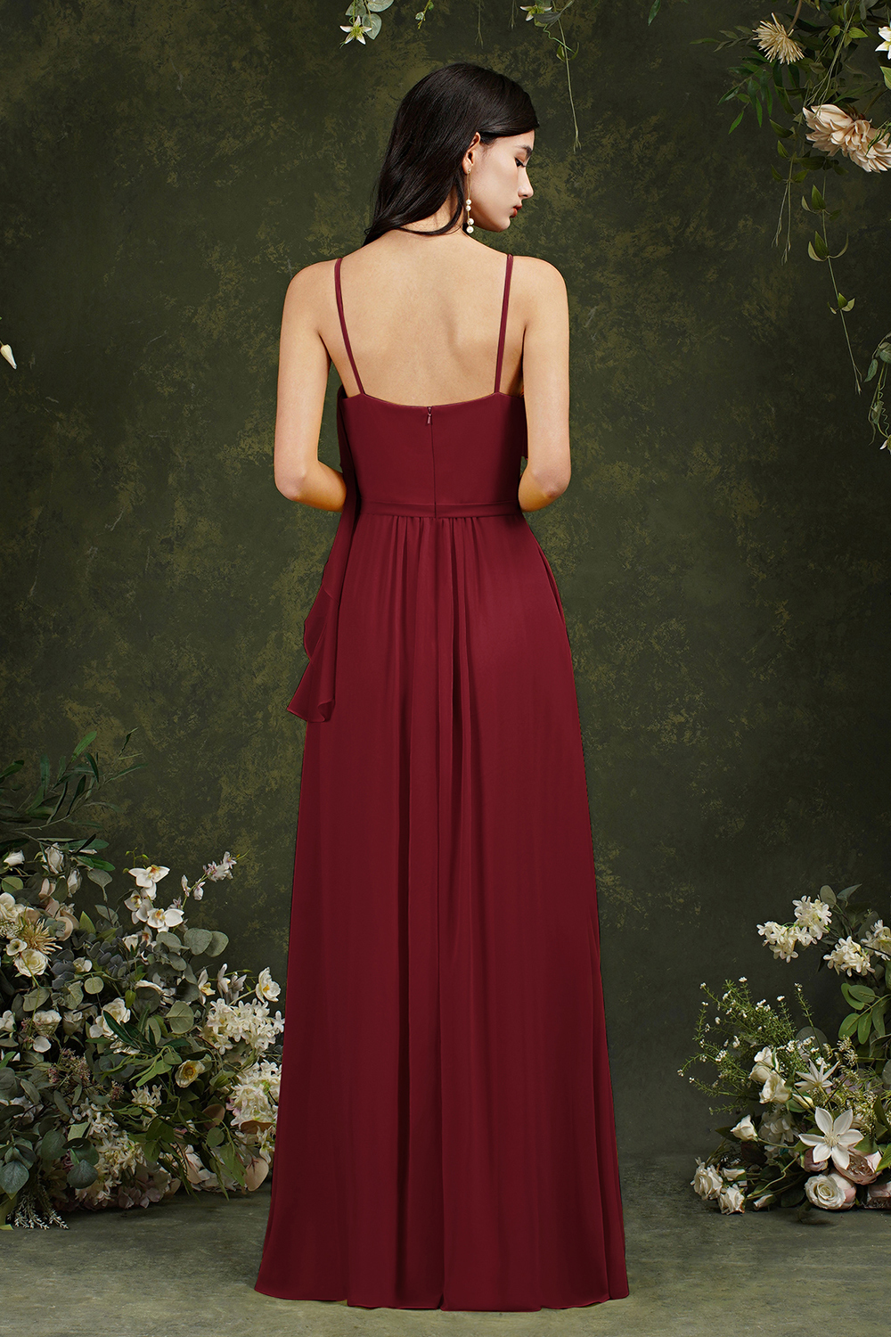 Bmbridal Spaghetti-Straps Bridesmaid Dress Chiffon With Pockets Ruffles-BMbridal