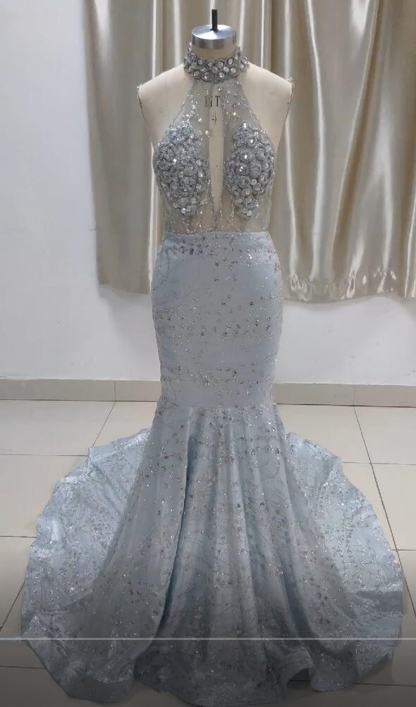 BMbridal Luxurious Halter Rhinestones Prom Dress Mermaid Long Online