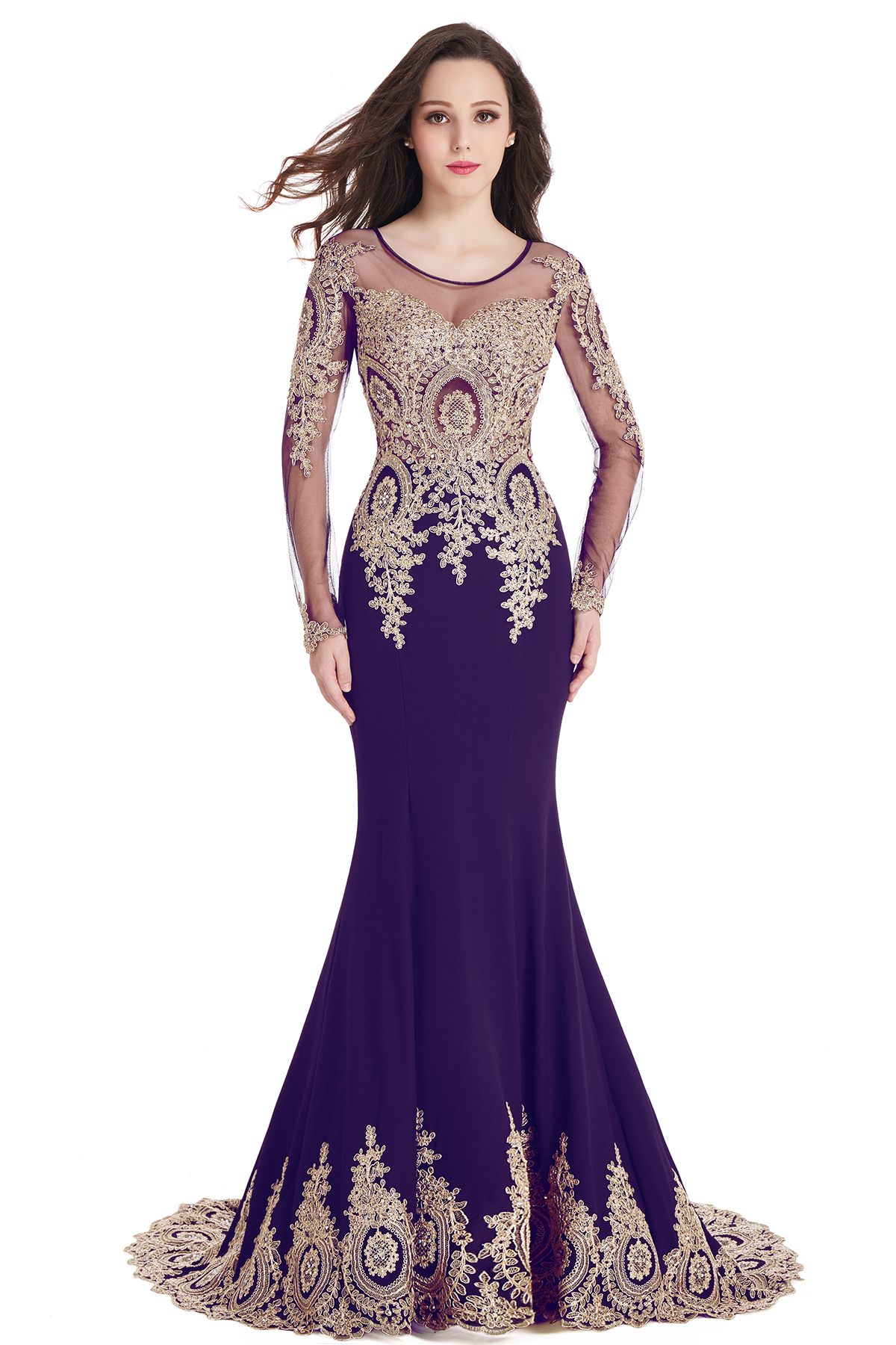 Gorgeous Long Sleeve Mermaid Evening Party Gowns With Lace Appliques