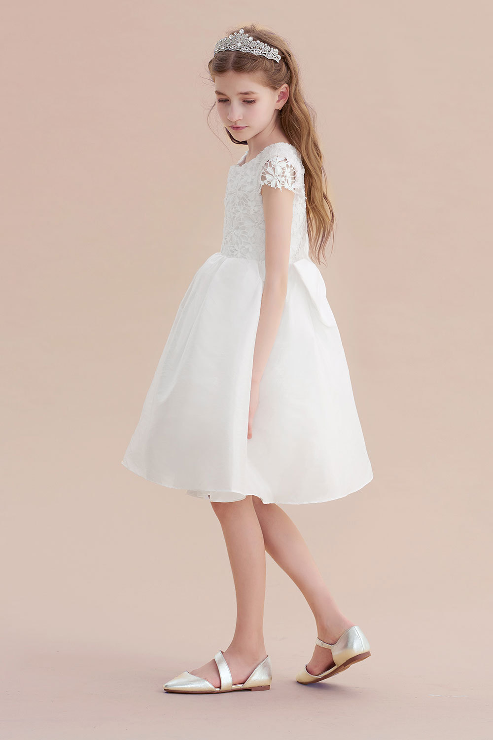 BMbridal A-Line Cap Sleeve Lace Bow Flower Girl Dress On Sale-BMbridal