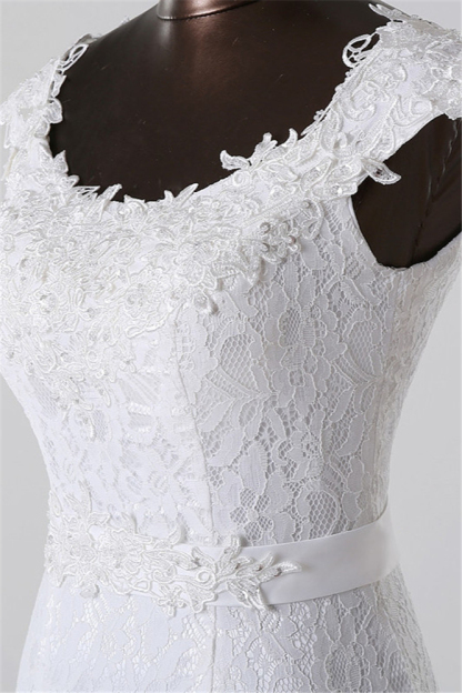 BMbridal Gorgeous Lace Jewel Mermaid White Wedding Dresses with Appliques Online