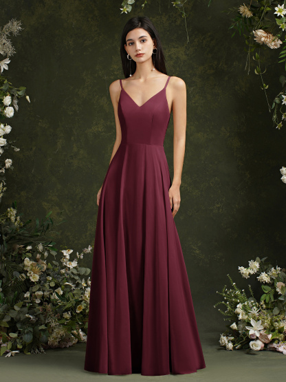 BMbridal Spaghetti-Straps V-Neck Champagne Bridesmaid Dress Long Sleeveless
