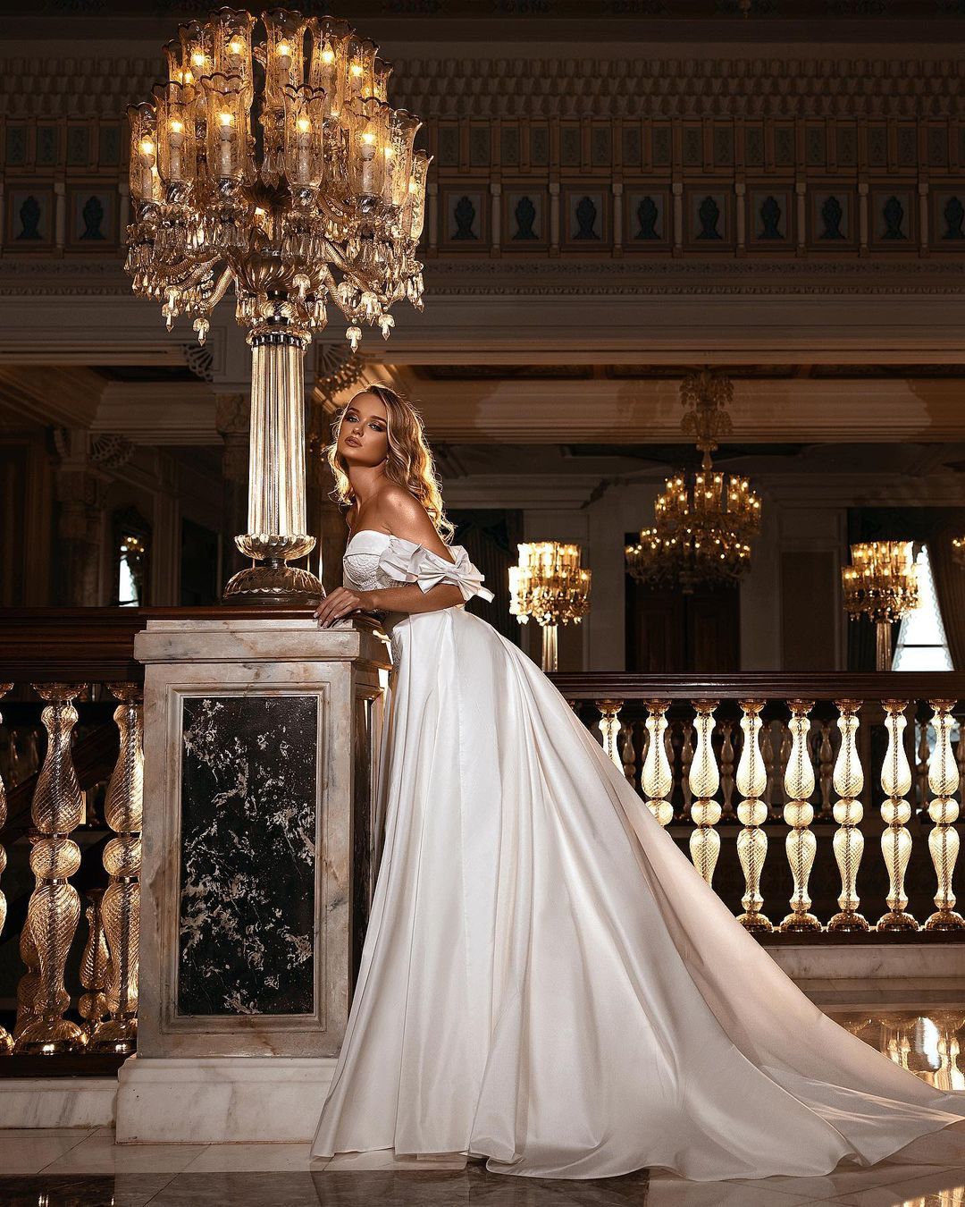Bmbridal Off-the-Shoulder Overskirt Wedding Dress Mermaid Lace Bridal Gown-BMbridal
