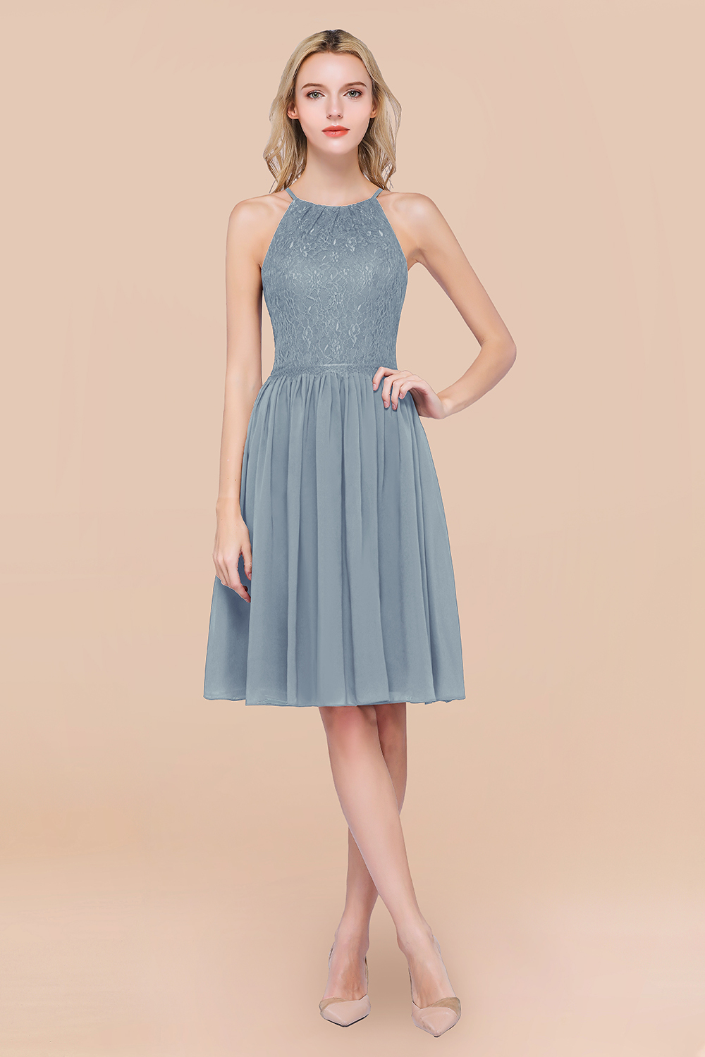 BMbridal Lovely Burgundy Lace Short Bridesmaid Dress With Spaghetti-Straps-BMbridal