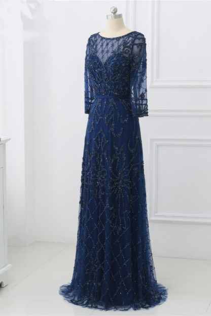 BMbridal Glamorous Red Tulle Jewel Appliques Prom Dresses Long Sleeves with Rhinestones On Sale