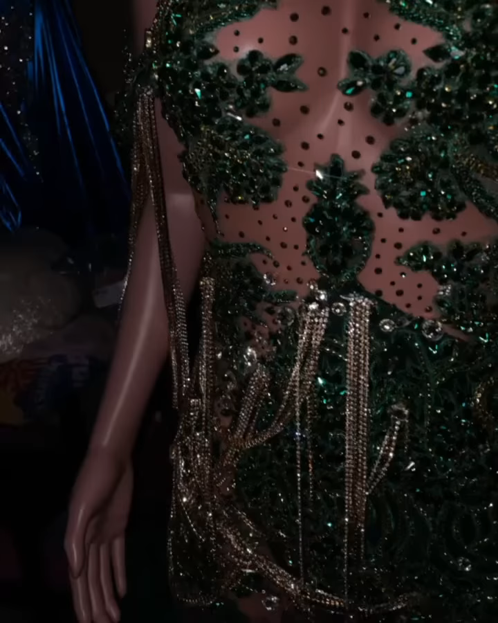 Emerald Green Hooded Prom Dress for Black Girls - Sparkly Sequined Bodice with Extra Puffy Ruffle Tulle Train