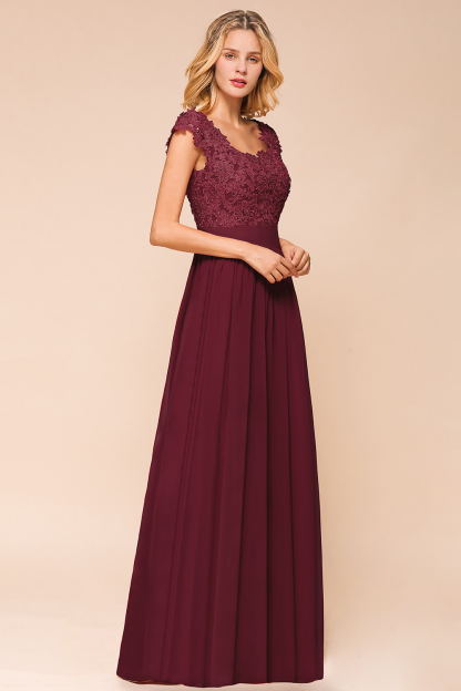 BMbridal Elegant Long Chiffon Prom Dress With Lace Appliques On Sale
