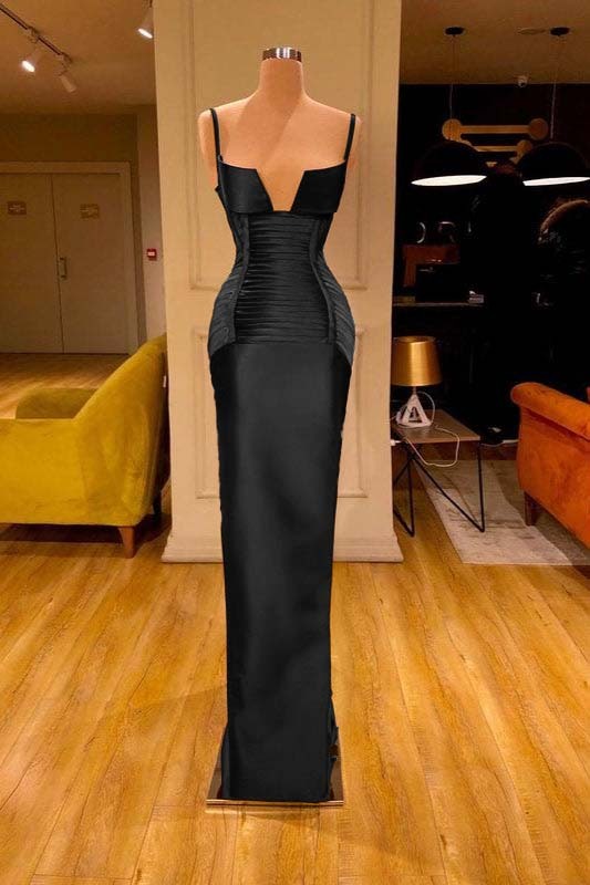 Burgundy V Neck Spaghetti Strap Sleeveless Mermaid Prom Dress With Pleated