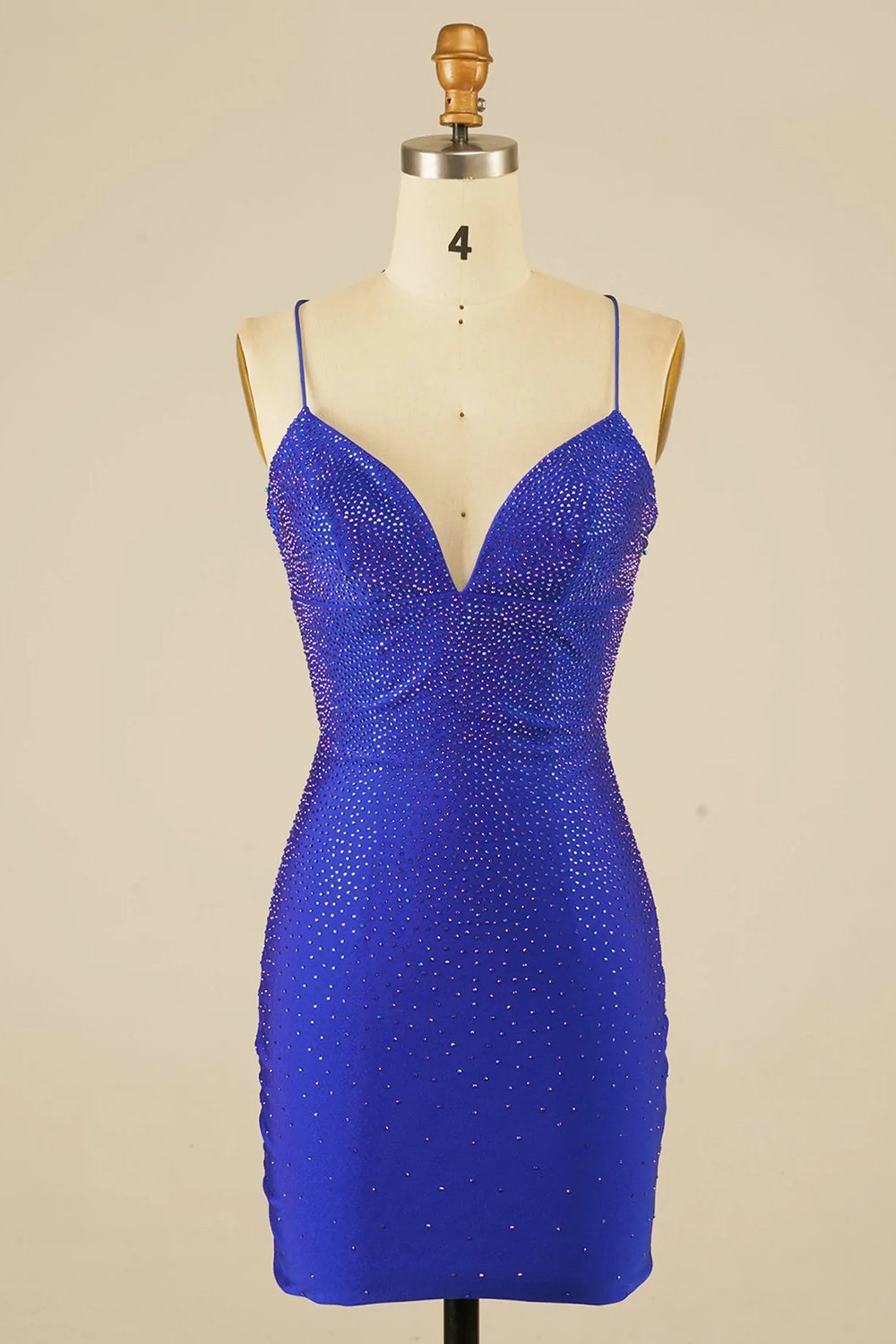 Royal Blue Halter Beaded Tight Short Homecoming Dress-BMbridal