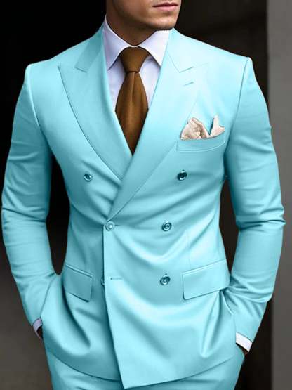 Double Breasted Six-Button Tailored Fit Wedding Suit For Men In Solid Colors-BMbridal